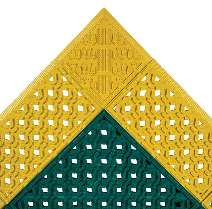 person standing on green and yellow eye wash station mat model 524