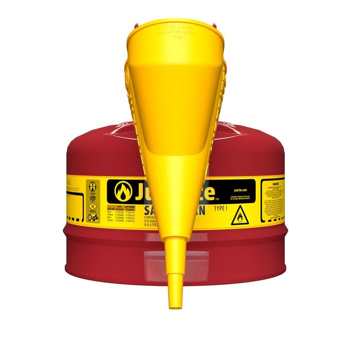 2.5 Gallon Steel Safety Can for Flammables, Type I, Funnel, Flame Arrester, Red - 7125110