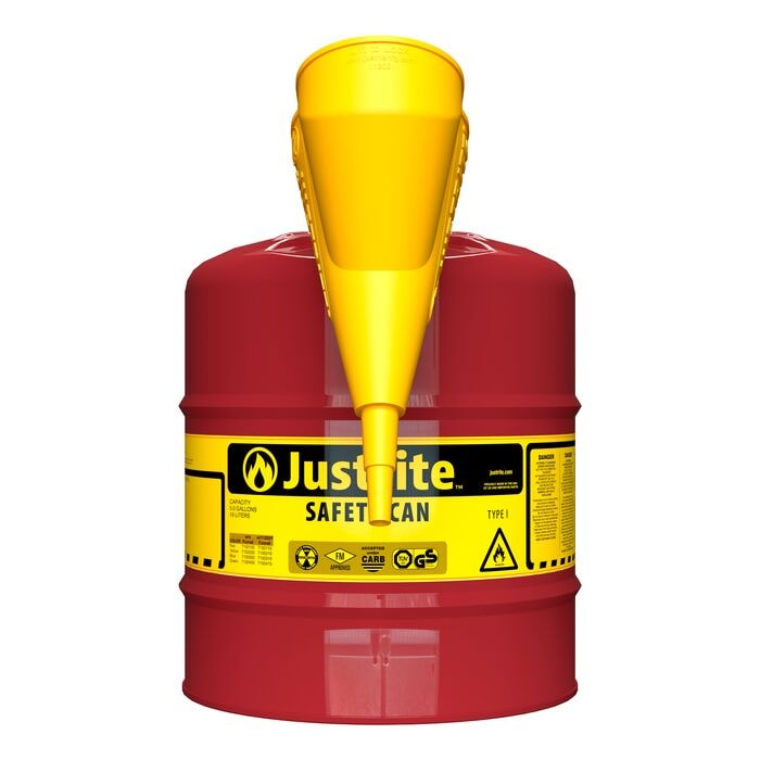 5 Gallon Steel Safety Can for Flammables, Type I, Funnel, Flame Arrester, Red - 7150110