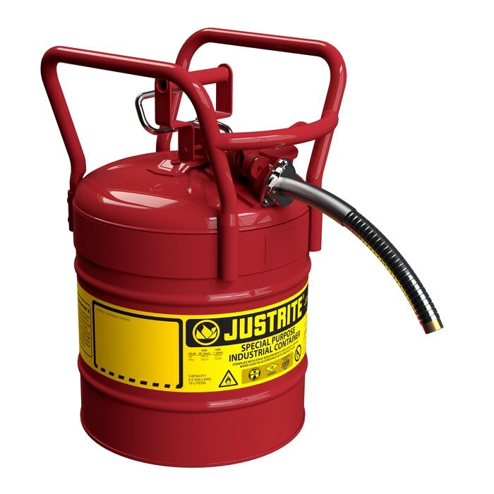 5 Gallon, 1" Metal Hose, Roll Bars, DOT Transport Steel Safety Can for Flammables, Type II, Accuflow™, Red - 7350130