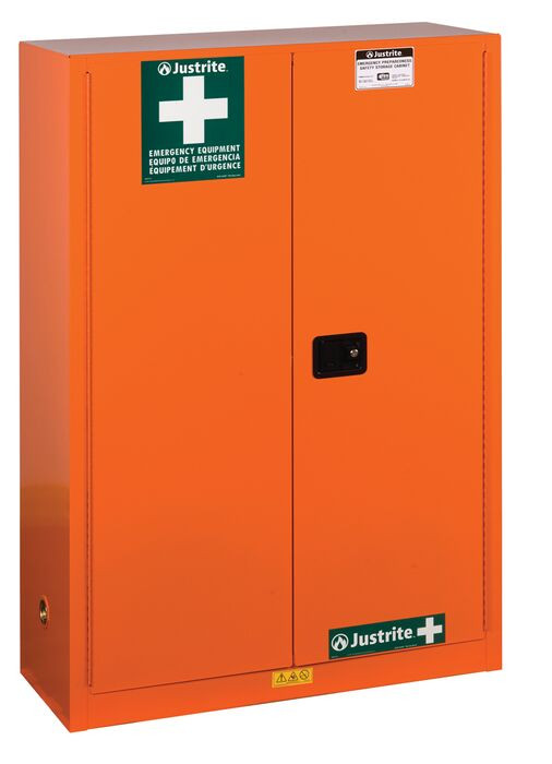 4 Shelves, 2 Doors, Manual Close, Emergency Preparedness Cabinet with GloAlert Labels, Orange - 860001