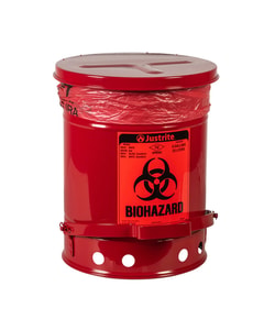 6 Gallon Steel Biohazard Waste Can, Foot-Operated Self-Closing, Red - 05910R 6 Gallon Steel Biohazard Waste Can, Foot-Operated Self-Closing, Red - 05910R