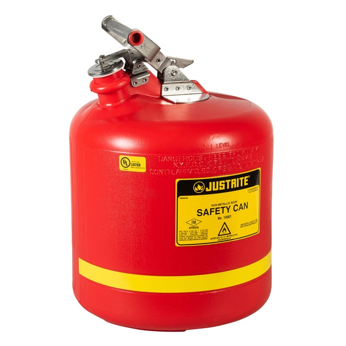 5 Gallon Plastic Safety Can, Type I, Stainless Steel Hardware, Red - 14561