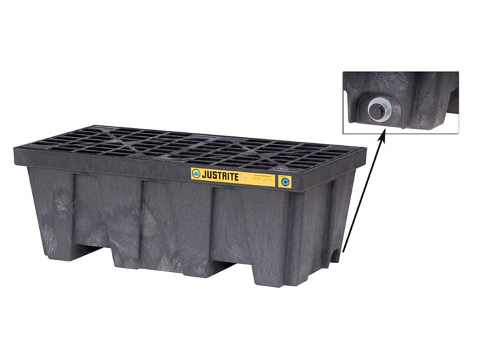 2 Drum Plastic Pallet, In-Line, With Drain, EcoPolyBlend&trade;, Black - 28625