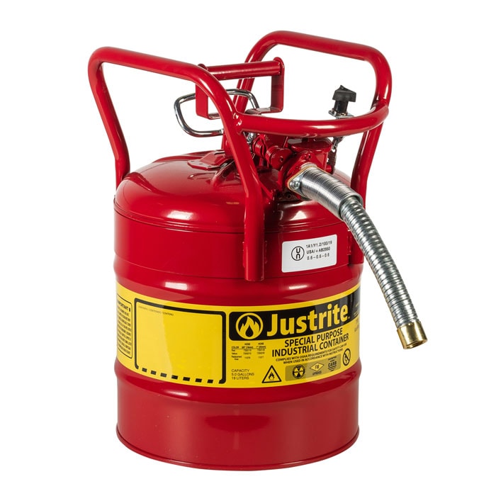 5 Gallon, 1" Metal Hose, Roll Bars, DOT Transport Steel Safety Can for Flammables, Type II, Accuflow™ - 7350130 / 7350230