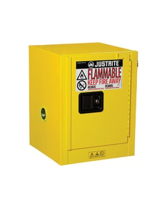 4 Gallon, 1 Shelf, 1 Door, Manual Close, Flammable Cabinet, Sure-Grip® EX Countertop, Yellow - 890400 4 Gallon, 1 Shelf, 1 Door, Manual Close, Flammable Cabinet, Sure-Grip® EX Countertop, Yellow - 890400