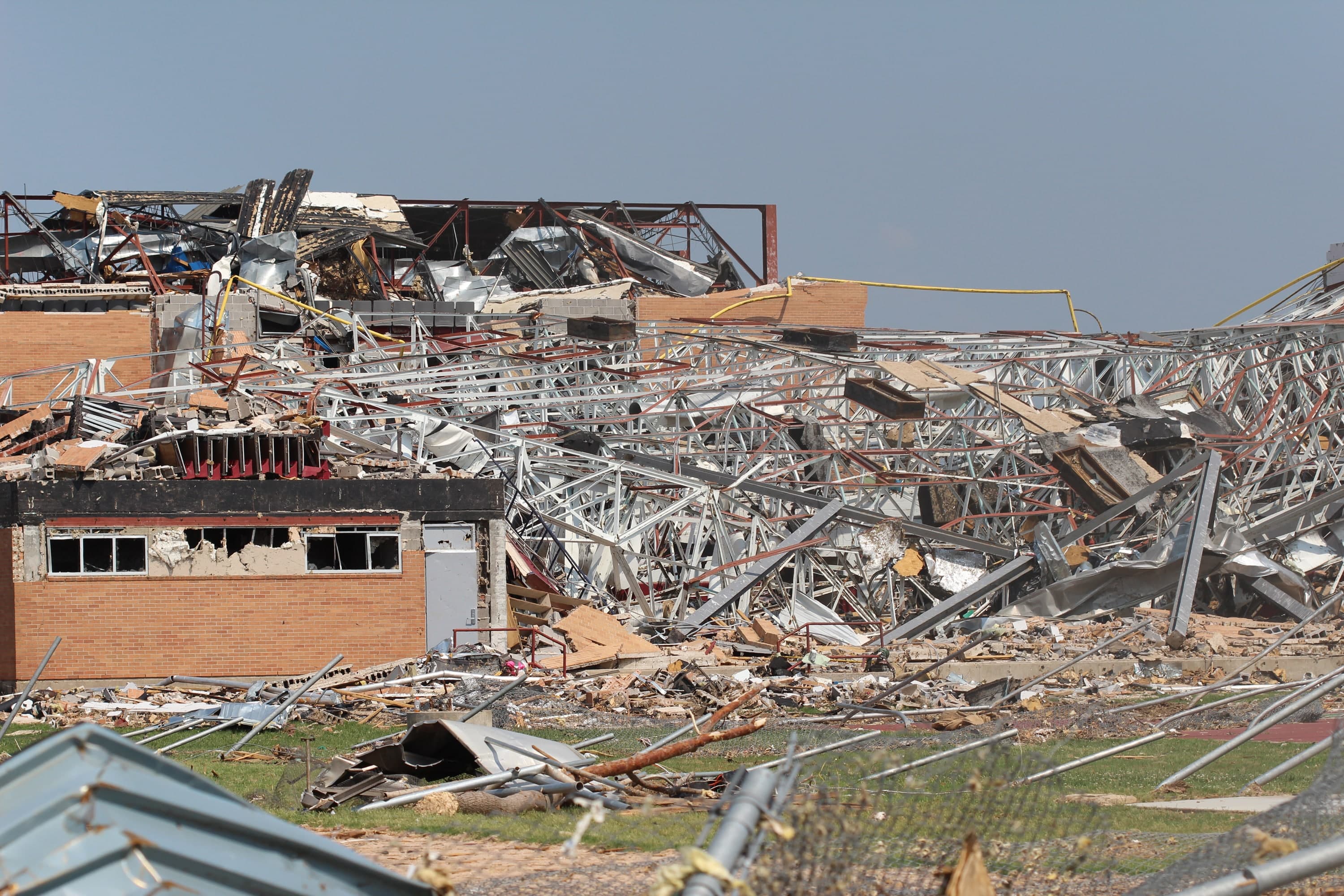 Extensive structural damage after a tornado