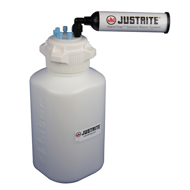 Justrite 4 liter VaporTrap carboy with 6 ports, model 12800